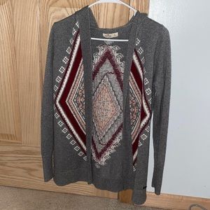 Gray maroon pink and white cardigan
